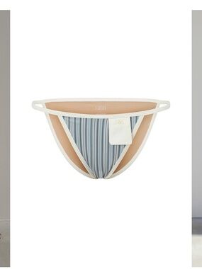 Striped Blue Bikini Bottom with White Trim